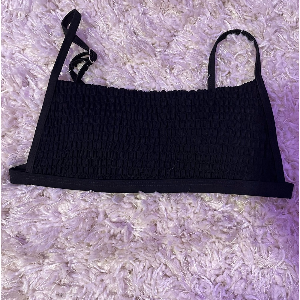 ribbed black square bikini top, size small